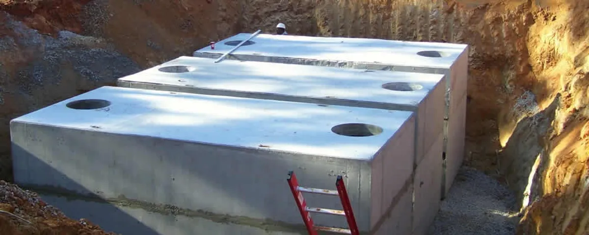 Septic tank installation site with a newly placed concrete tank in Clearwater, FL